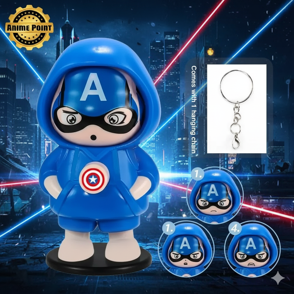 ๐ก๏ธ Captain America Face Changing Keychain โ 3 Expressions (9.5cm) ๐บ๐ธ
