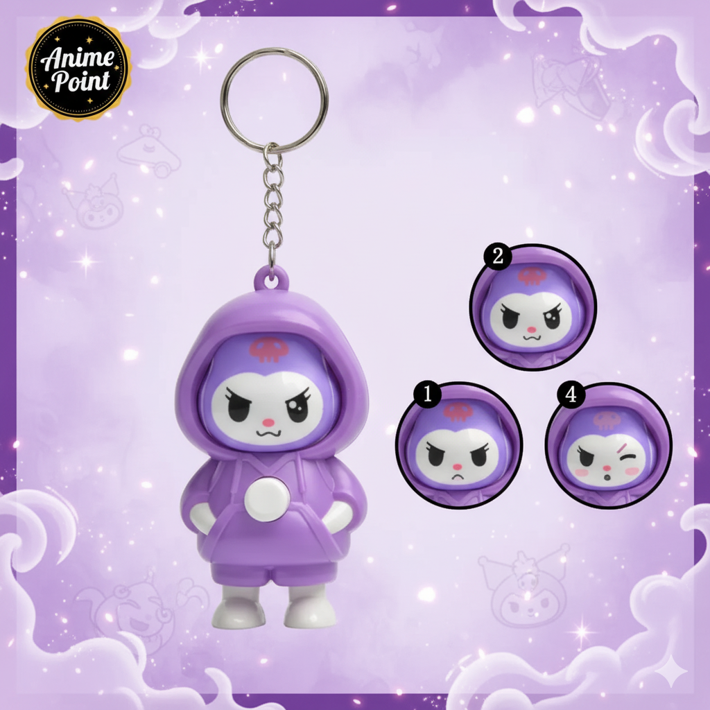 Kuromi Purple Face Changing Keychain β Cute 3 Expression Design (7cm) πβ¨