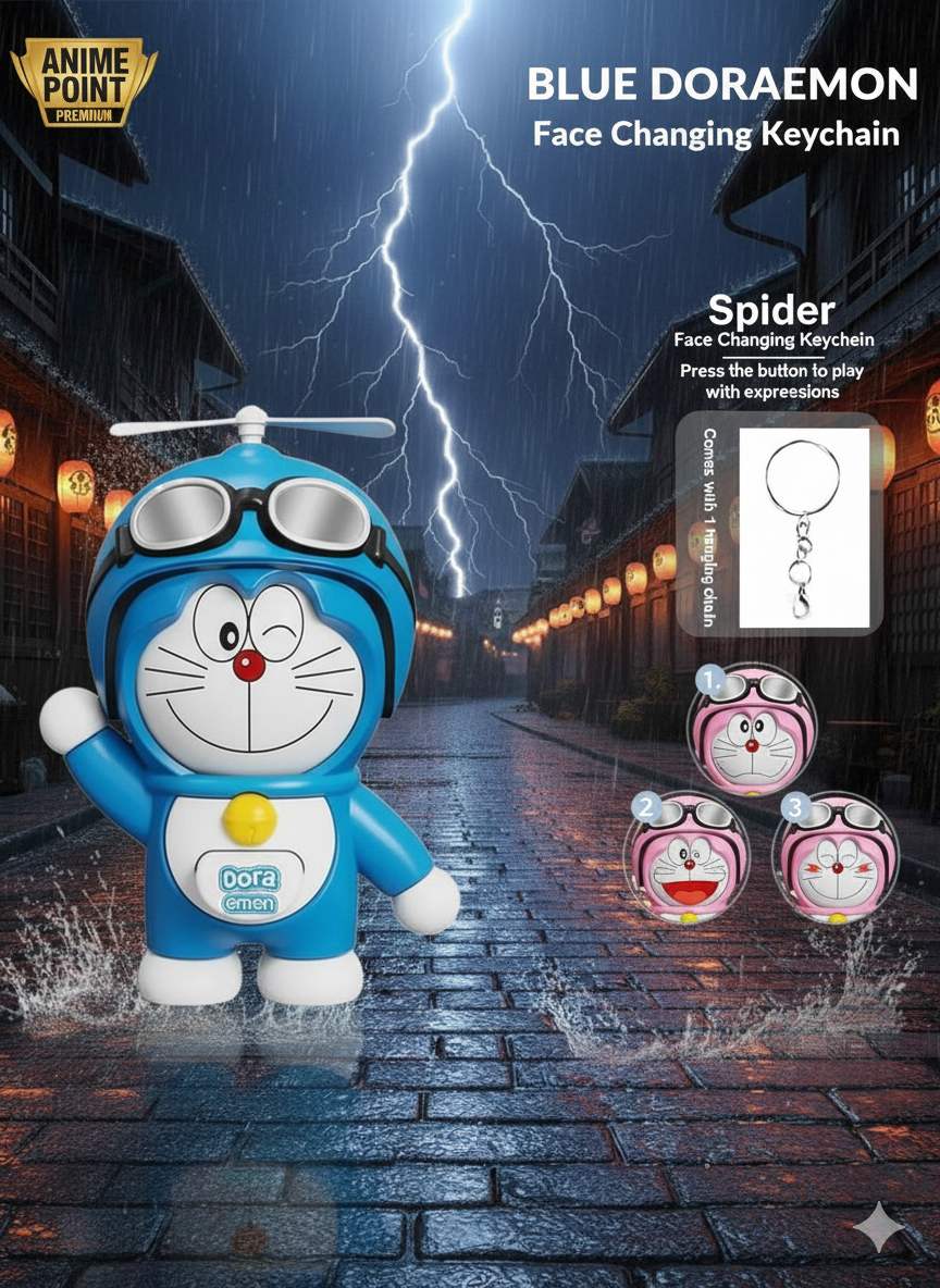 Blue Doraemon Face Changing Keychain | Cute Expression Toy