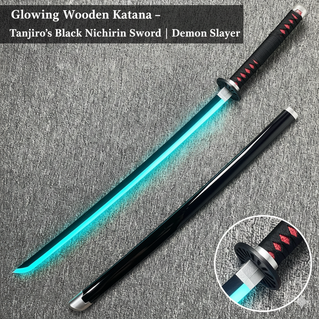 Glowing Wooden Katana – Tanjiro’s Black Nichirin Sword | Demon Slayer
