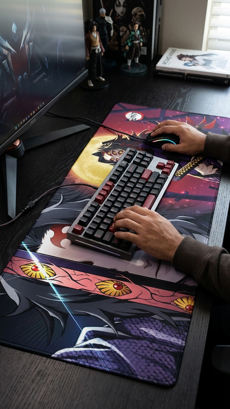 Demon Slayer: Kokushibo "Upper Moon One – Blood Moon" Premium Gaming Desk Mat & Mouse Pad (80x30cm)