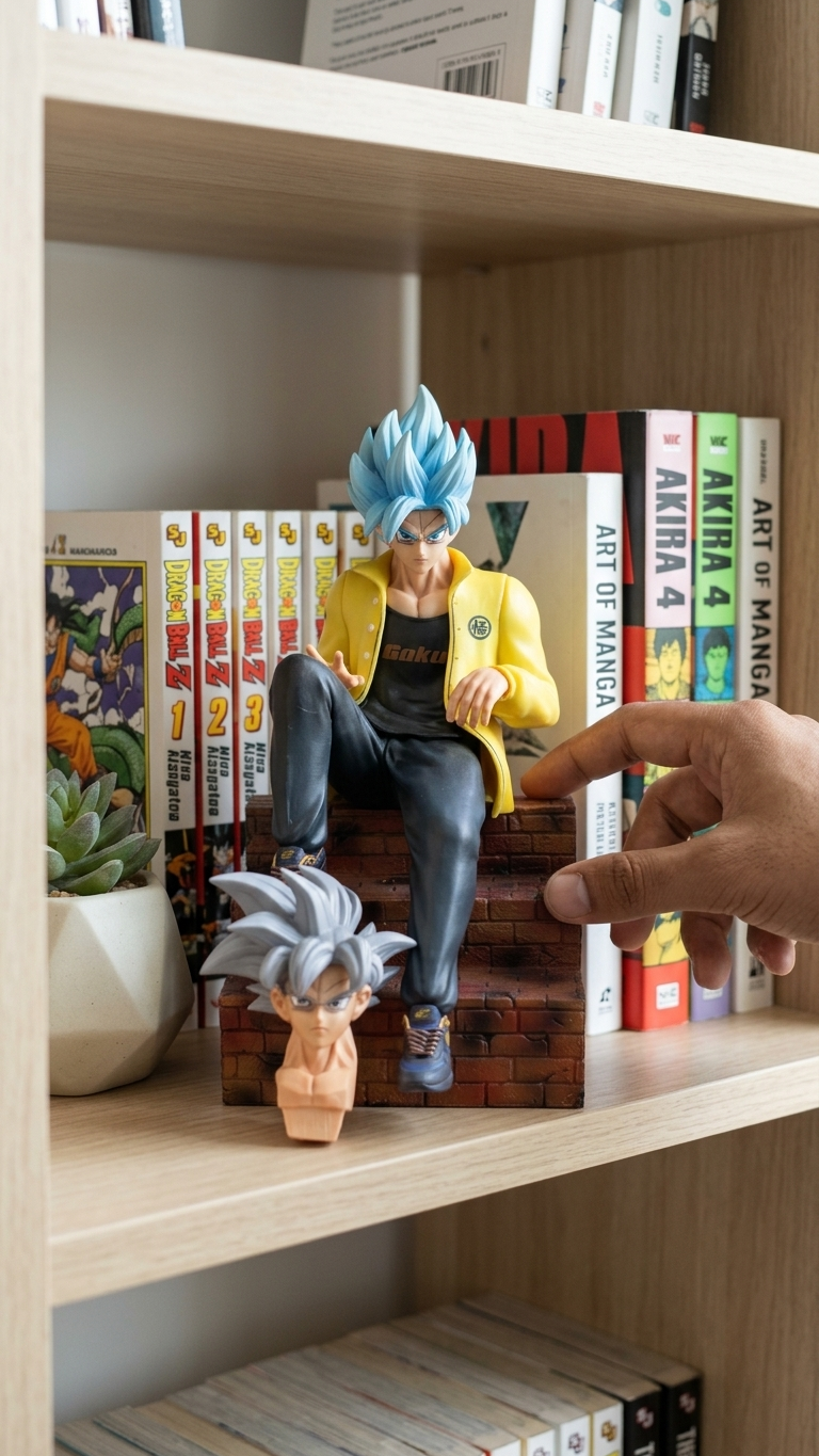 Dragon Ball Super: Son Goku "Hypebeast Streetwear" Sitting on Stairs Deluxe Figure – Dual Head Edition (22cm)