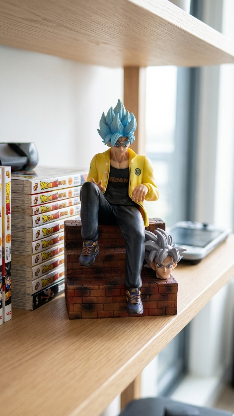 Dragon Ball Super: Son Goku "Hypebeast Streetwear" Sitting on Stairs Deluxe Figure – Dual Head Edition (22cm)