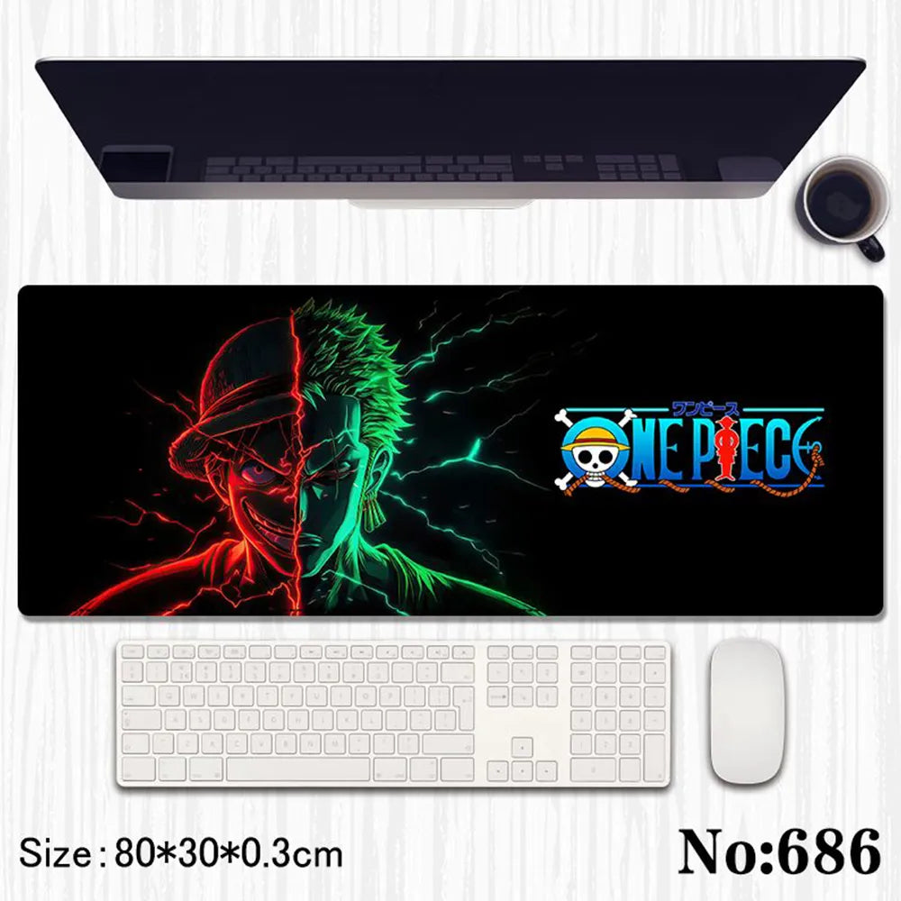 One Piece: Luffy & Zoro "Split Face Neon Haki" Premium Gaming Desk Mat & Mouse Pad (80x30cm)
