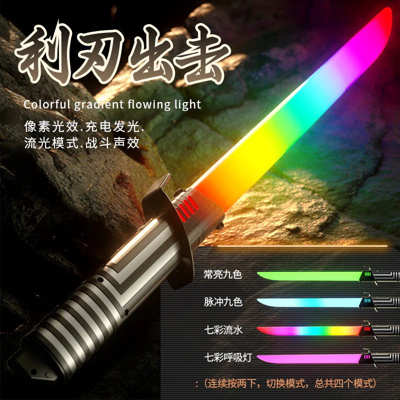 Cyberpunk Katana: "Pixel Flow Arc" Premium 68cm Rechargeable LED Luminous Saber Sword with Combat Sound Effects