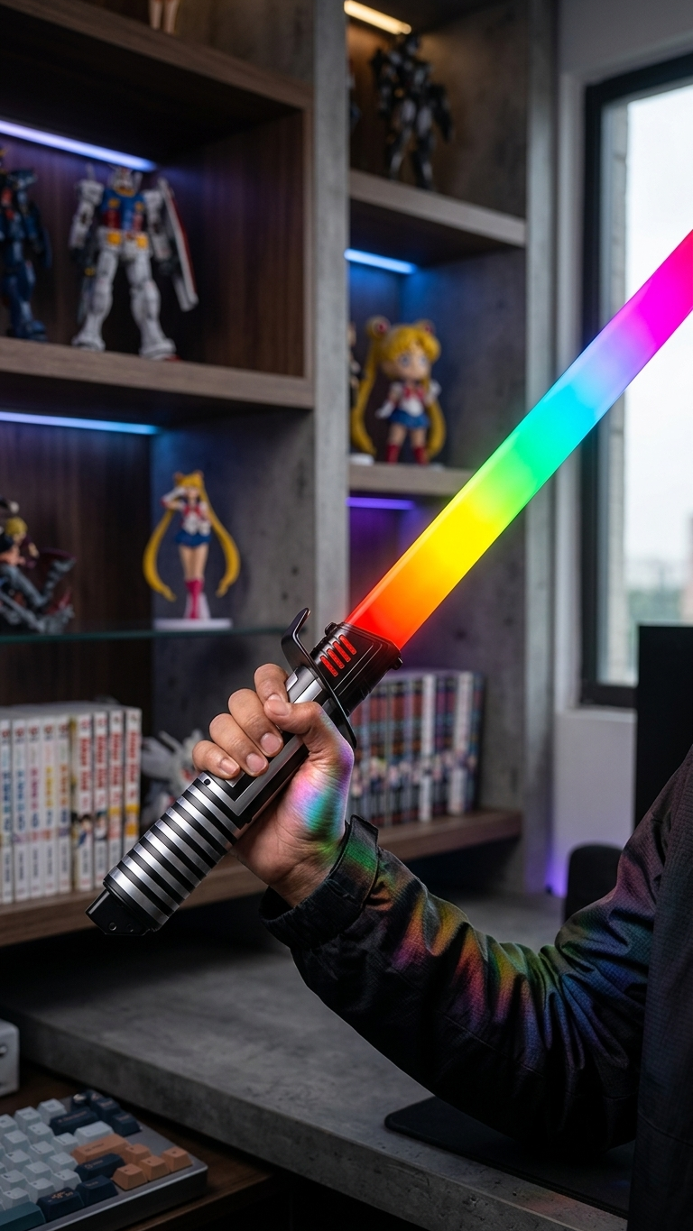Cyberpunk Katana: "Pixel Flow Arc" Premium 68cm Rechargeable LED Luminous Saber Sword with Combat Sound Effects
