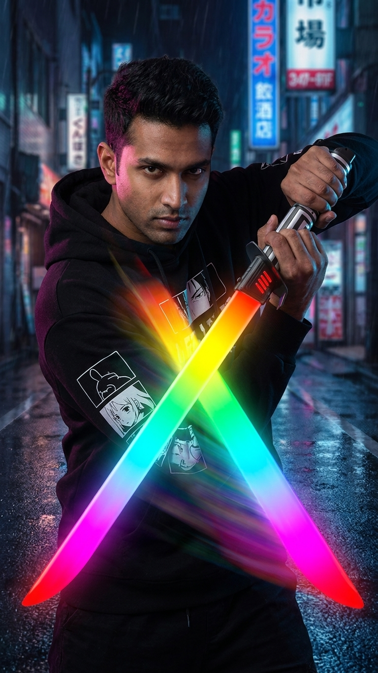 Cyberpunk Katana: "Pixel Flow Arc" Premium 68cm Rechargeable LED Luminous Saber Sword with Combat Sound Effects
