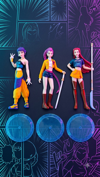 Demon Hunters: K-Pop Idol Huntresses 15.5cm Action Figure Collection (Pack of 3 with Display Bases)