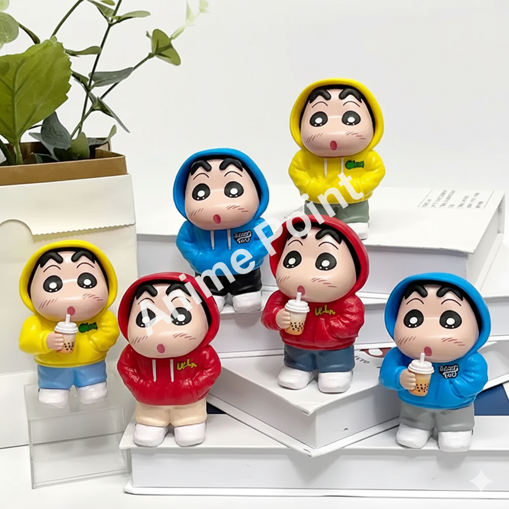 Crayon Shin-chan Hoodie Collection - Decorative Anime Chibi Figure Set (6 Pieces)