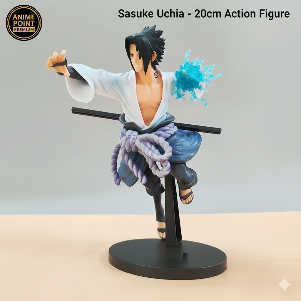 Sasuke Uchiha 20cm Action Figure | Chidori Effect Pose | Naruto Shippuden Anime Collectible with Stand