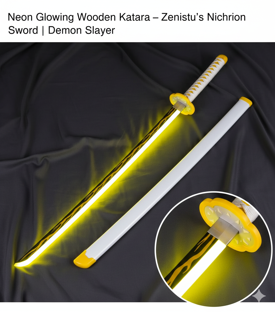 Neon Glowing Wooden Katana – Zenitsu’s Nichirin Sword | Demon Slayer