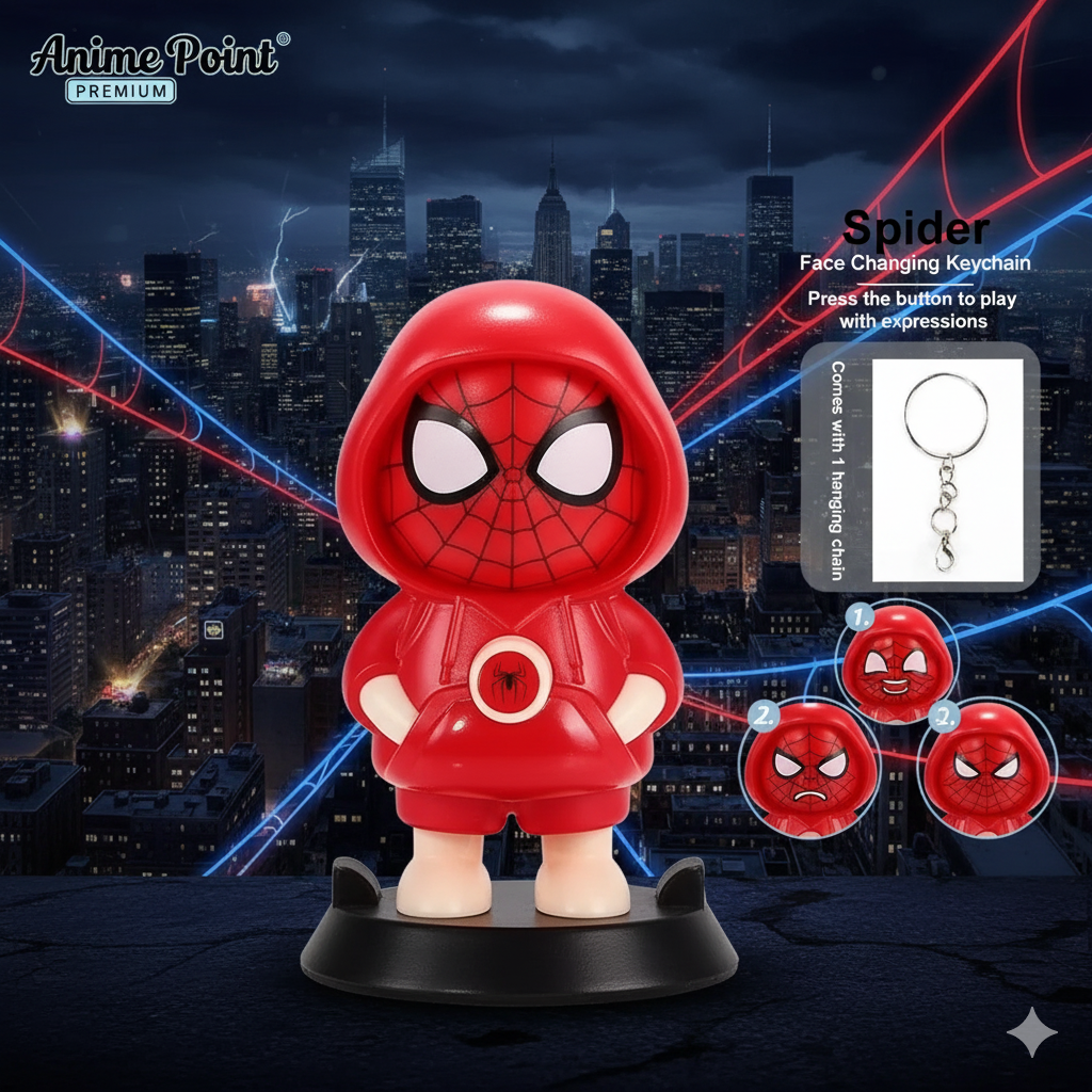 🕷️ Spiderman Face Changing Keychain – 3 Expressions (9.5cm)