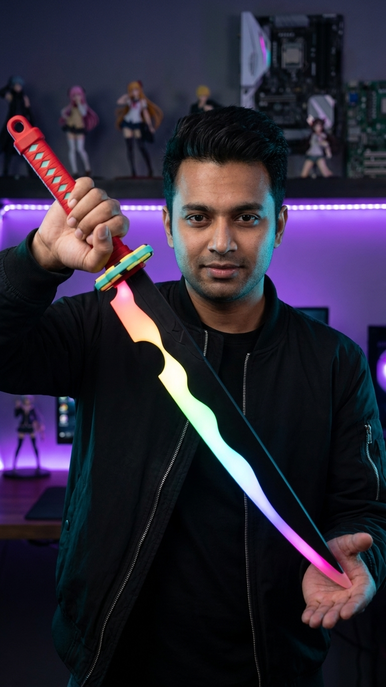 Demon Slayer Inspired: "Tenjin Chaku" Premium LED & Smoke Simulation Shinobi Combat Knife Sword (2-Piece Twin Pack Combo)
