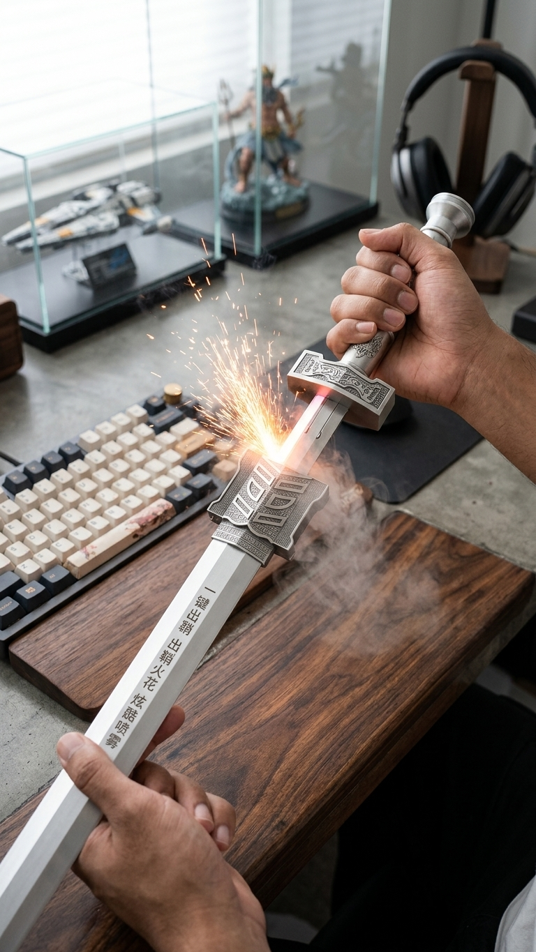Game of Thrones Style: "Iron Throne Vow" Premium Heavy Spark, Heavy Fog & LED Color-Changing Interactive Broadsword Katana