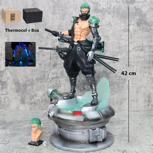 One Piece Roronoa Zoro Cyberpunk Style Action Figure | 42 cm Large Anime Collectible Statue with LED Base