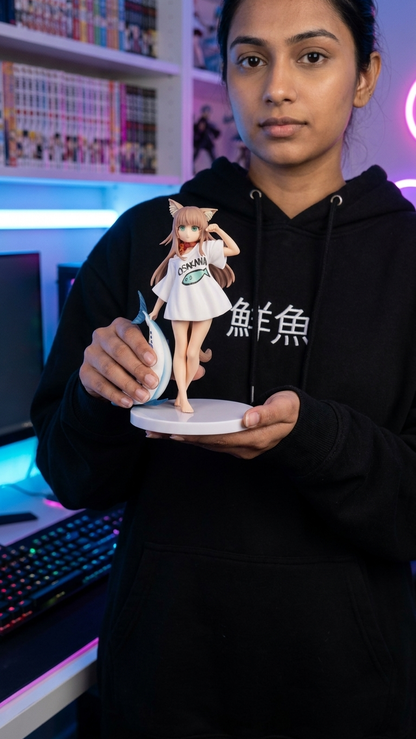 Original Anime Figure: Cute Cat-Girl "Osakana" with Big Fish Collectible Statue
