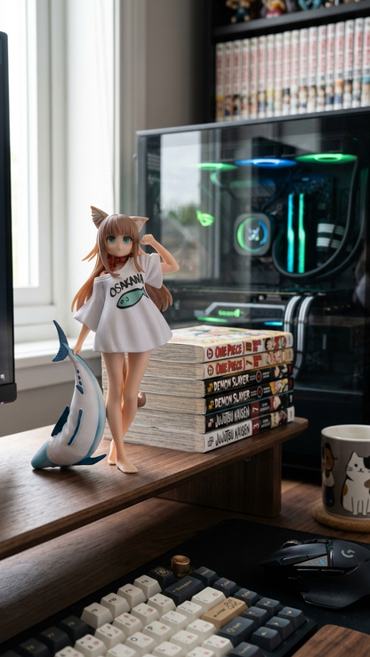 Original Anime Figure: Cute Cat-Girl "Osakana" with Big Fish Collectible Statue