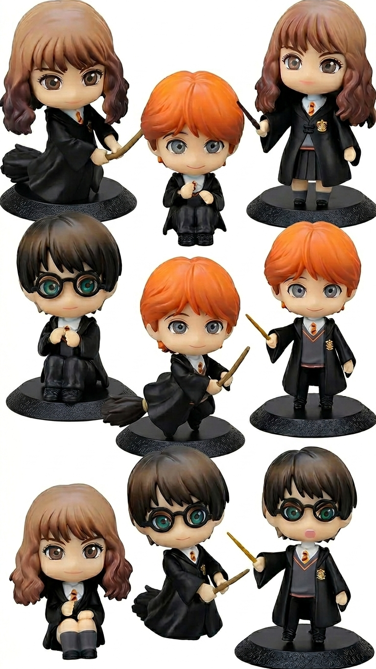 Harry Potter: The Golden Trio Magic & Quidditch Mini Figurine Set (9-Piece Collection)