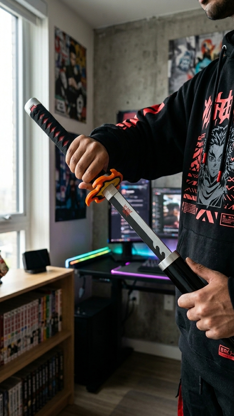 Demon Slayer: Tanjiro Kamado "Hinokami Kagura" Wooden Katana – Flame Edition (104cm)