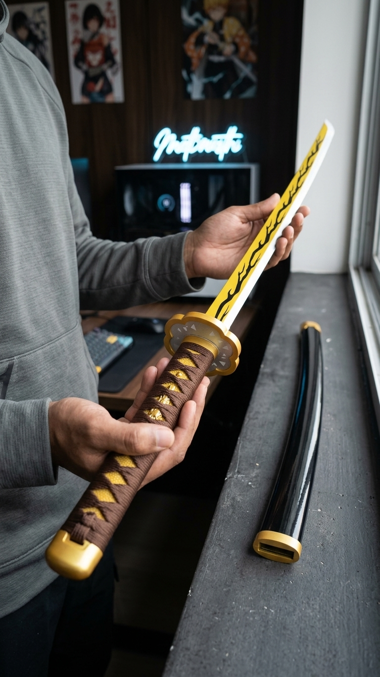 Demon Slayer: Kaigaku Nichirin Wooden Katana – Thunder Breathing Edition (104cm)