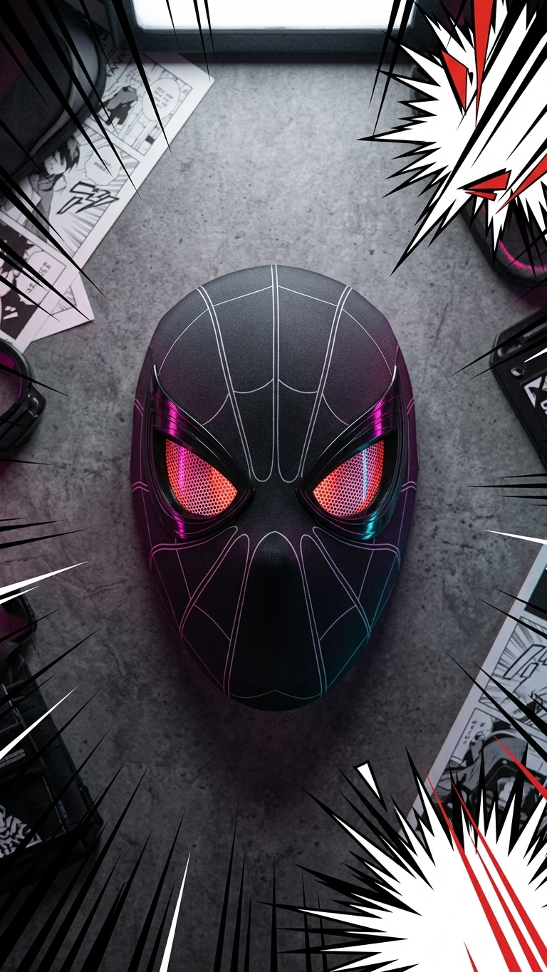 Spider-Man Black "Miles Morales" Electronic Mask with Touch-Control Light-Up Eyes