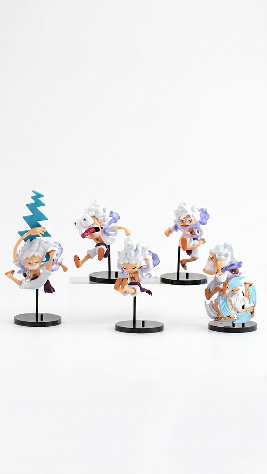 Gear 5 Luffy Crazy Reaction Figure – Set of 5pcs | One Piece