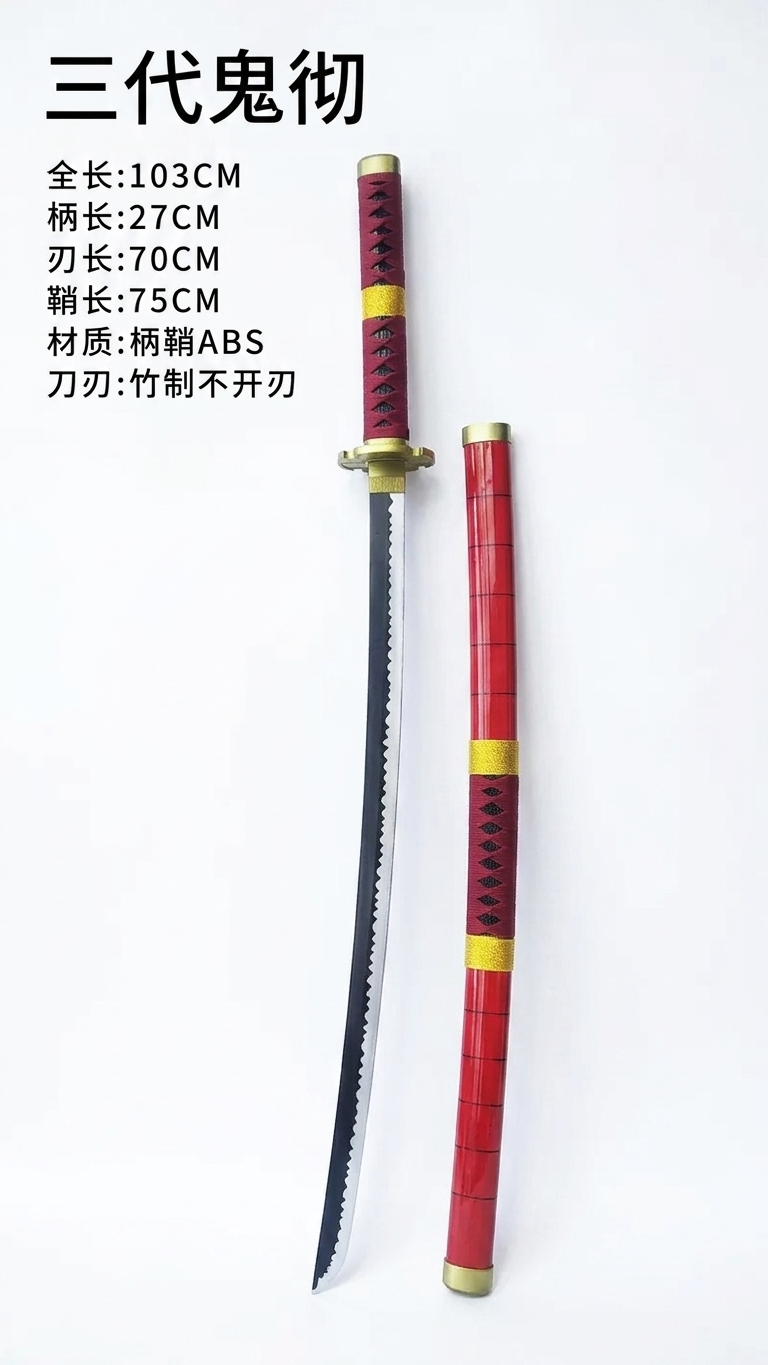 One Piece: Roronoa Zoro "Sandai Kitetsu" Wooden Katana – Cursed Blade Edition (103cm)