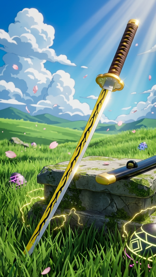 Demon Slayer: Kaigaku Nichirin Wooden Katana – Thunder Breathing Edition (104cm)
