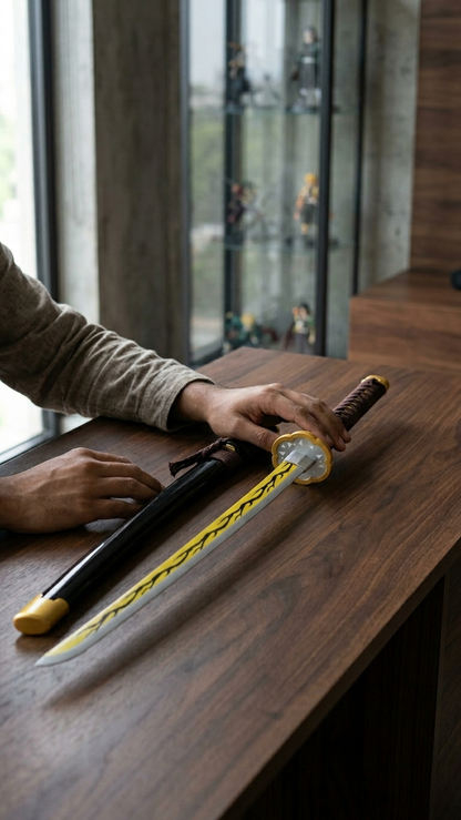 Demon Slayer: Kaigaku Nichirin Wooden Katana – Thunder Breathing Edition (104cm)