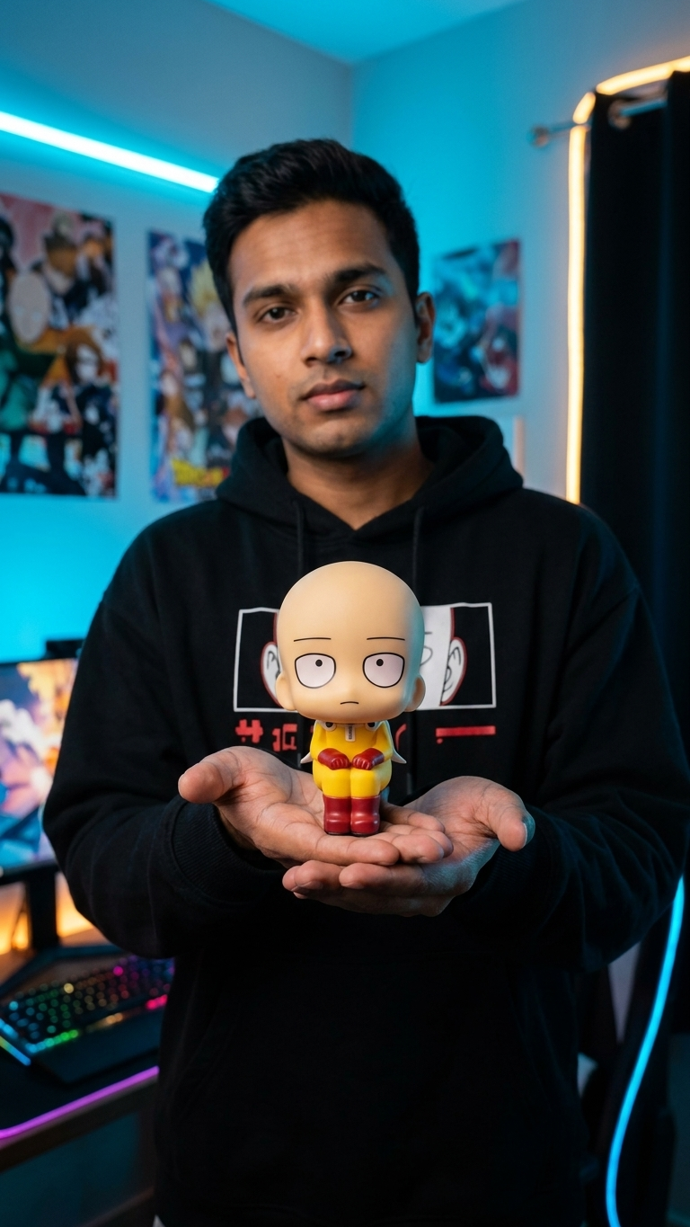 One Punch Man: Saitama Premium "Look Up" (Rukappu) Chibi Figure – Bored Hero Edition (11cm)