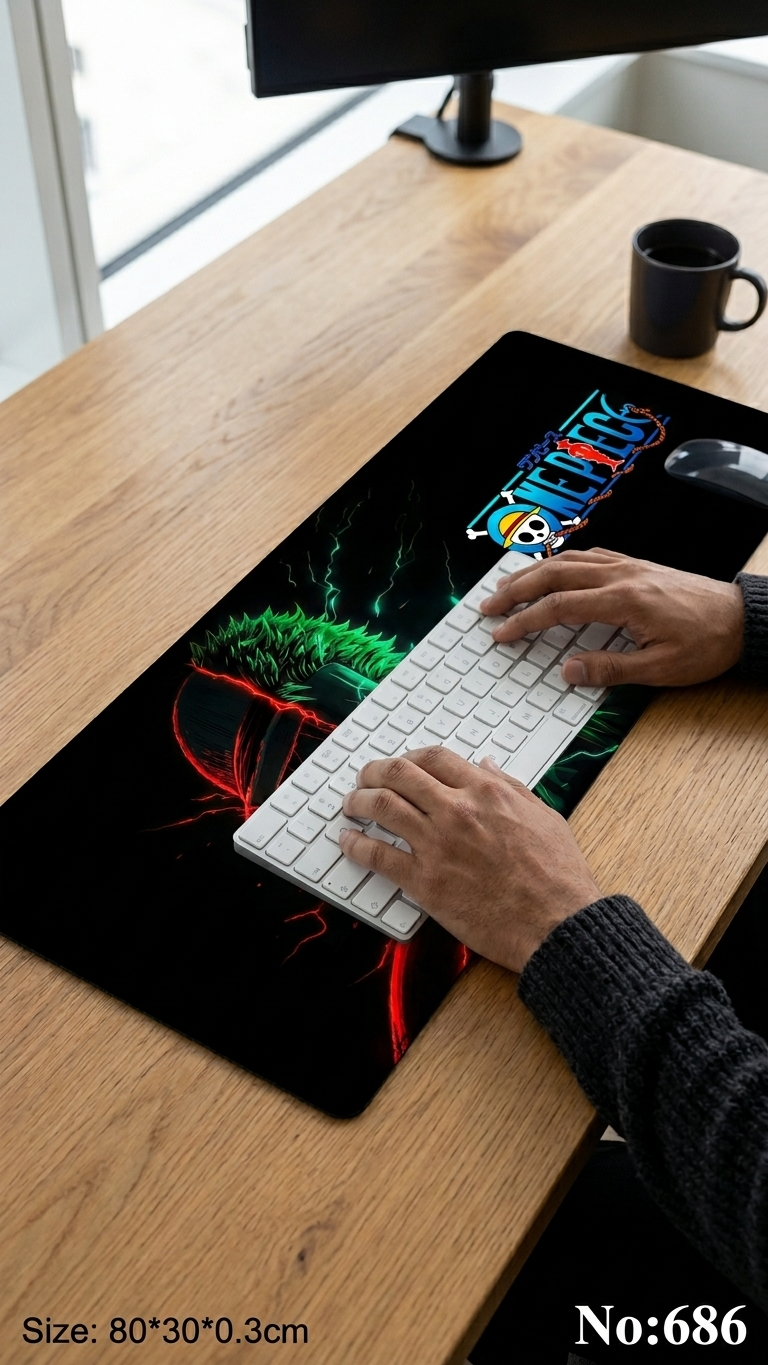 One Piece: Luffy & Zoro "Split Face Neon Haki" Premium Gaming Desk Mat & Mouse Pad (80x30cm)