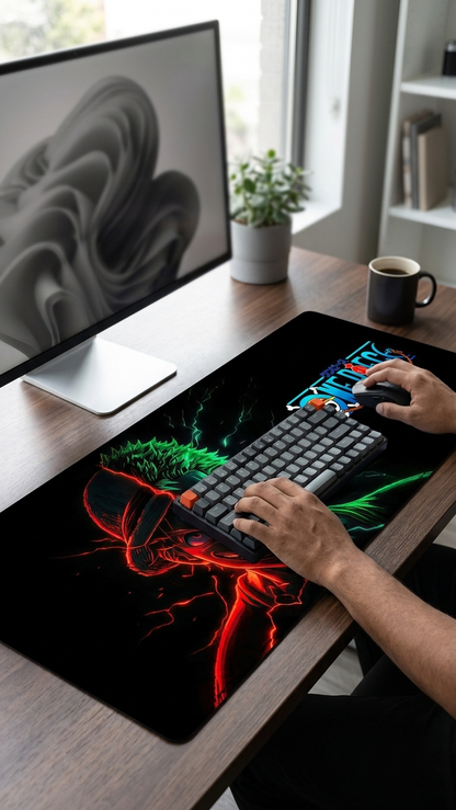 One Piece: Luffy & Zoro "Split Face Neon Haki" Premium Gaming Desk Mat & Mouse Pad (80x30cm)