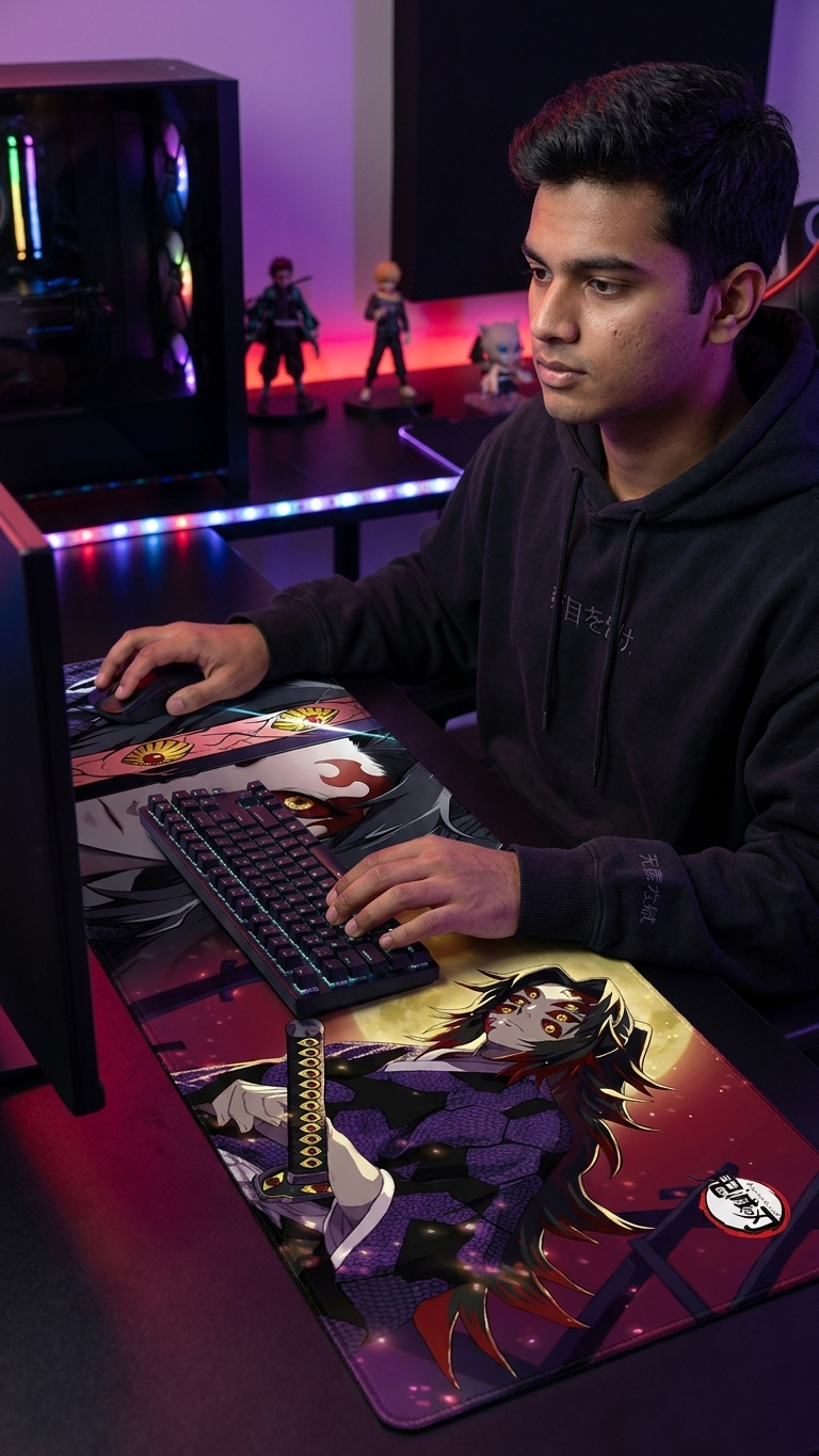Demon Slayer: Kokushibo "Upper Moon One – Blood Moon" Premium Gaming Desk Mat & Mouse Pad (80x30cm)