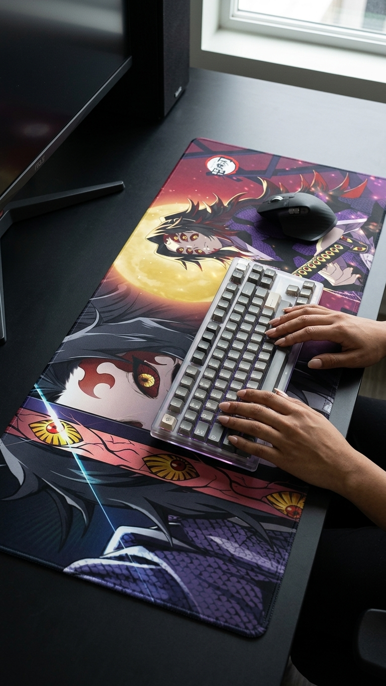 Demon Slayer: Kokushibo "Upper Moon One – Blood Moon" Premium Gaming Desk Mat & Mouse Pad (80x30cm)