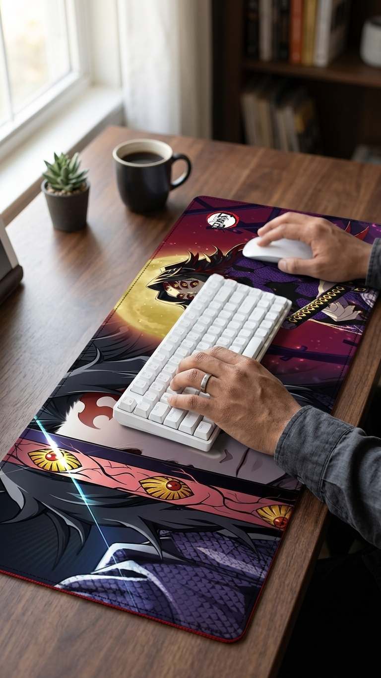 Demon Slayer: Kokushibo "Upper Moon One – Blood Moon" Premium Gaming Desk Mat & Mouse Pad (80x30cm)