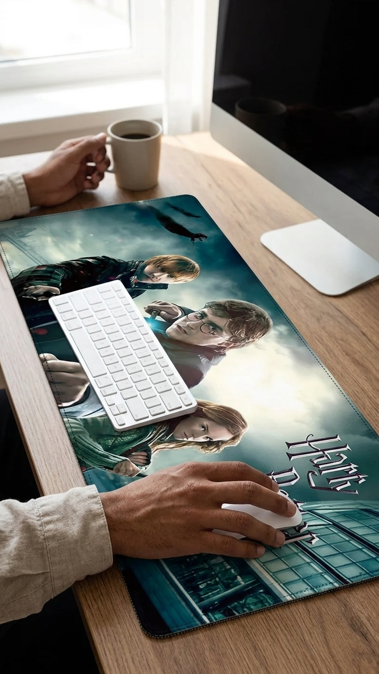 Harry Potter: "The Golden Trio – Deathly Hallows Battlefront" Premium Gaming Desk Mat & Mouse Pad (80x30cm)