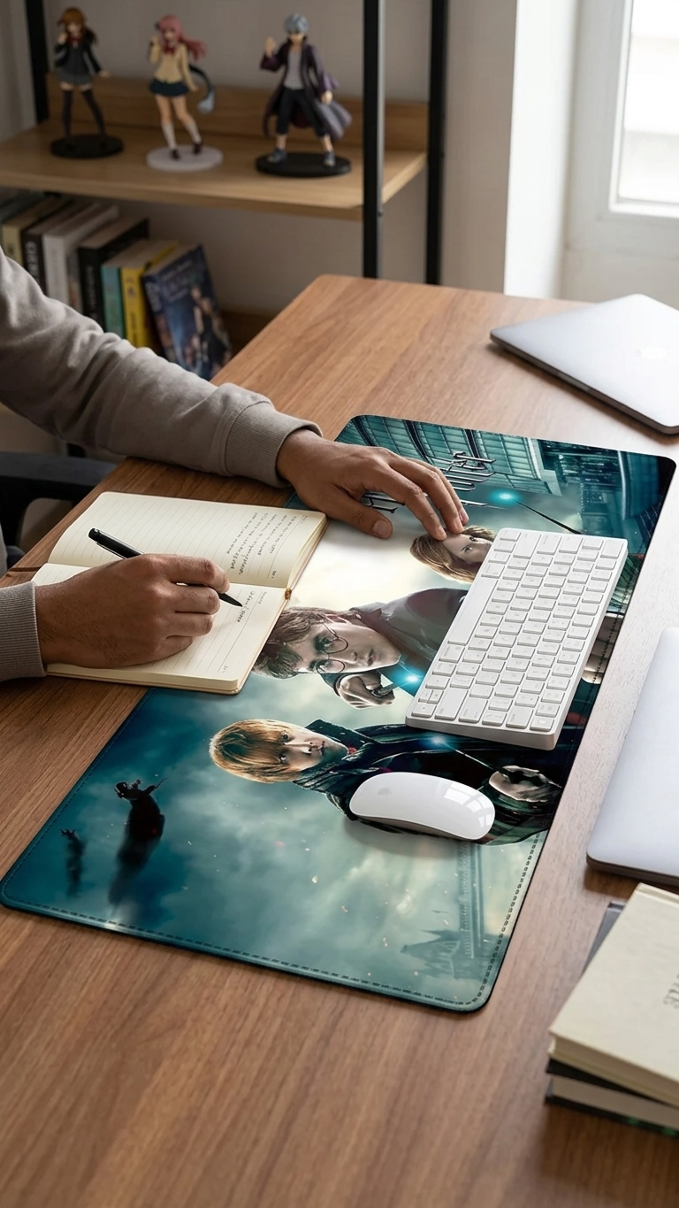 Harry Potter: "The Golden Trio – Deathly Hallows Battlefront" Premium Gaming Desk Mat & Mouse Pad (80x30cm)