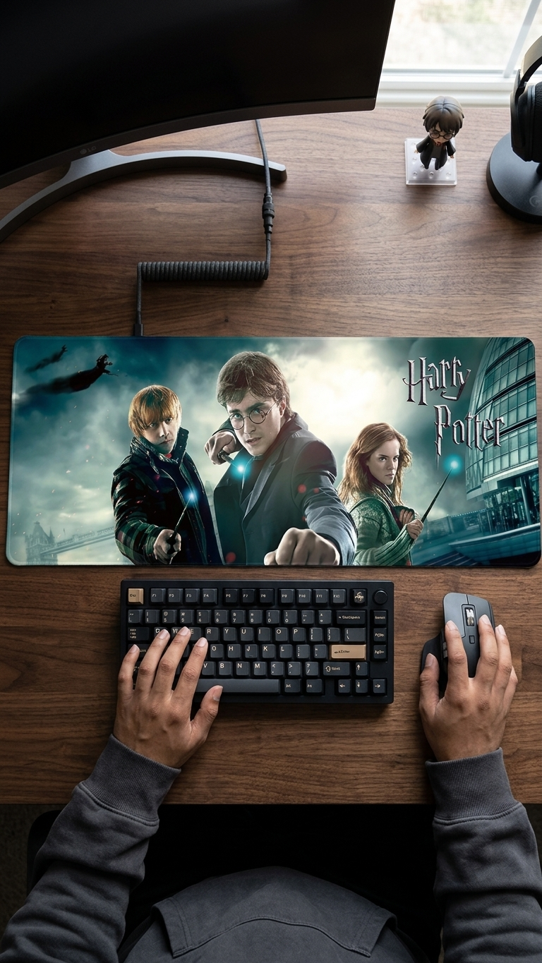 Harry Potter: "The Golden Trio – Deathly Hallows Battlefront" Premium Gaming Desk Mat & Mouse Pad (80x30cm)