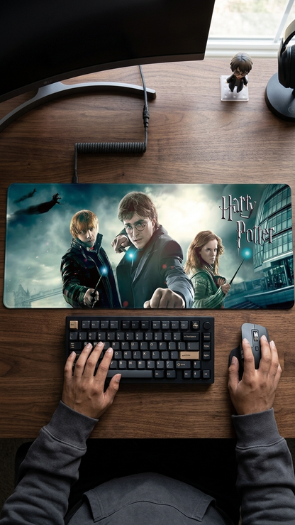 Harry Potter: "The Golden Trio – Deathly Hallows Battlefront" Premium Gaming Desk Mat & Mouse Pad (80x30cm)