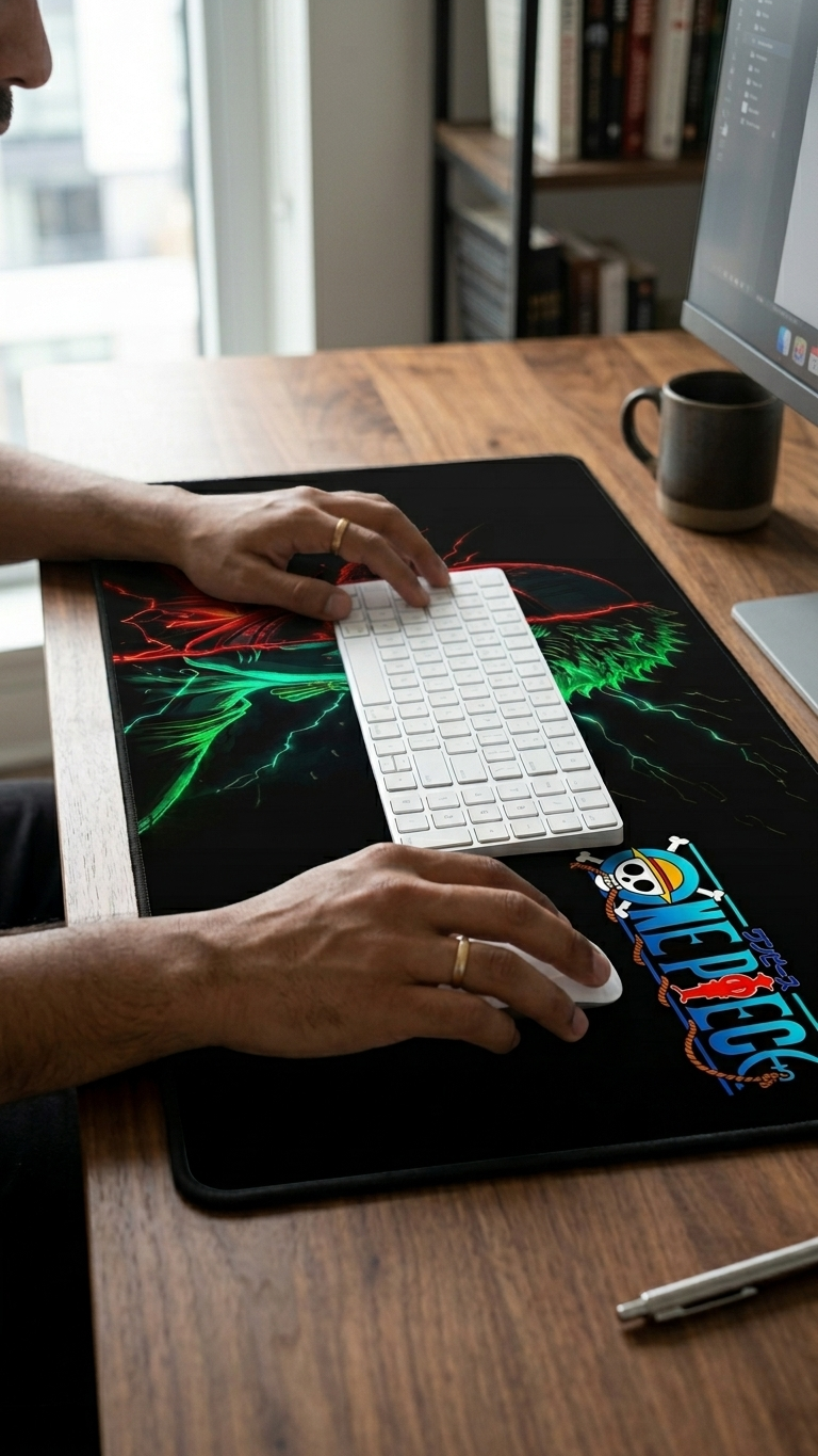 One Piece: Luffy & Zoro "Split Face Neon Haki" Premium Gaming Desk Mat & Mouse Pad (80x30cm)