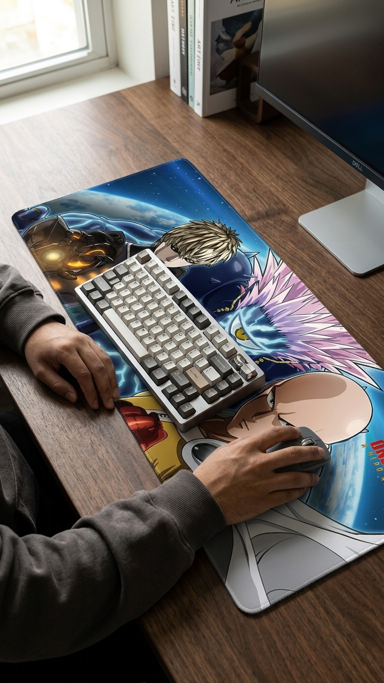One Punch Man: Saitama & Genos "Lord Boros Cosmic Showdown" Premium Gaming Desk Mat & Mouse Pad (80x30cm)