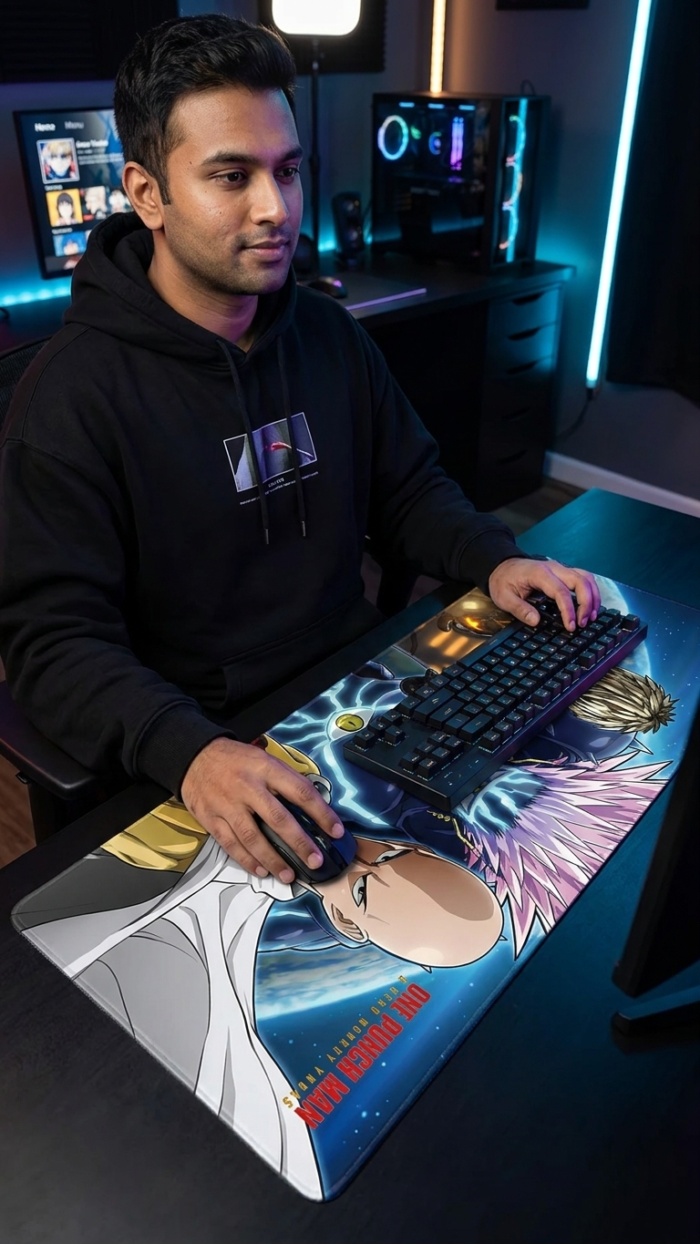 One Punch Man: Saitama & Genos "Lord Boros Cosmic Showdown" Premium Gaming Desk Mat & Mouse Pad (80x30cm)