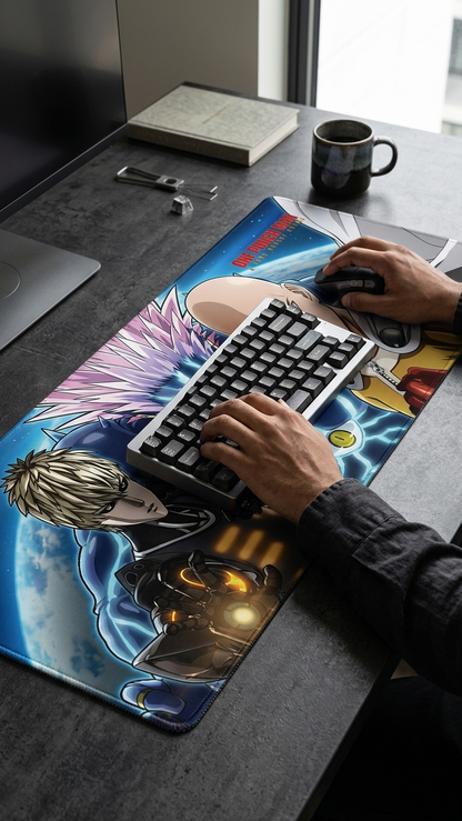 One Punch Man: Saitama & Genos "Lord Boros Cosmic Showdown" Premium Gaming Desk Mat & Mouse Pad (80x30cm)