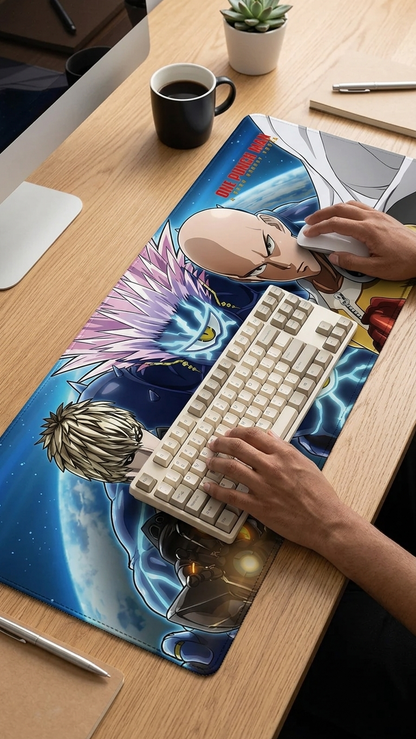 One Punch Man: Saitama & Genos "Lord Boros Cosmic Showdown" Premium Gaming Desk Mat & Mouse Pad (80x30cm)