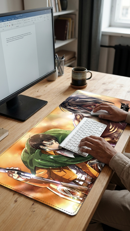 Attack on Titan: Captain Levi & Eren "Shingeki no Kyojin Battlefront" Premium Gaming Desk Mat & Mouse Pad (80x30cm)