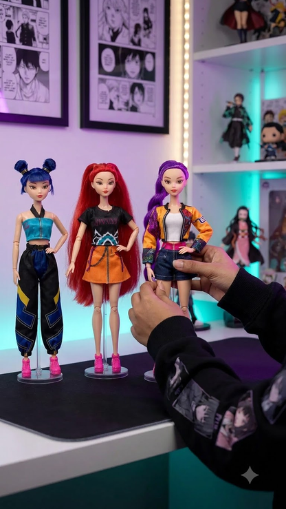 Demon Hunters: K-Pop Idol Huntresses 35cm Moveable Fashion Figure Doll Collection (Pack of 3 Models)