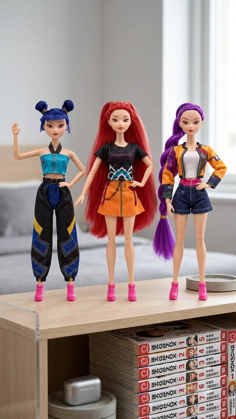 Demon Hunters: K-Pop Idol Huntresses 35cm Moveable Fashion Figure Doll Collection (Pack of 3 Models)