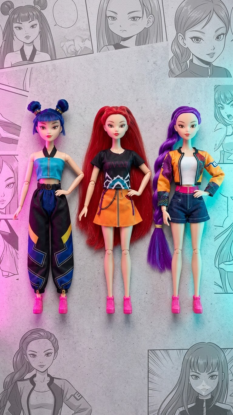 Demon Hunters: K-Pop Idol Huntresses 35cm Moveable Fashion Figure Doll Collection (Pack of 3 Models)
