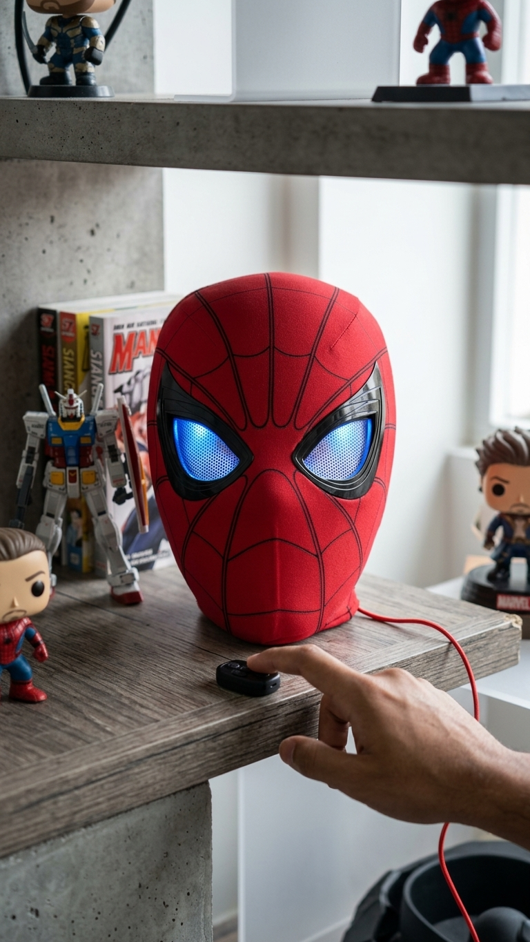 Spider-Man: "Integrated Cyber Tech" Premium Flicker-Eye Moving & LED Glowing Cosplay Mask (With Remote Control & Box)