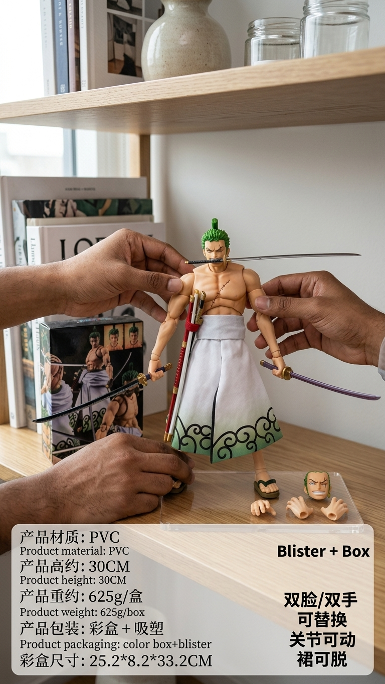 Oone Piece: Roronoa Zooro "Wano Country" Large 30cm Fully Poseable Action Figure (Deluxe Edition)